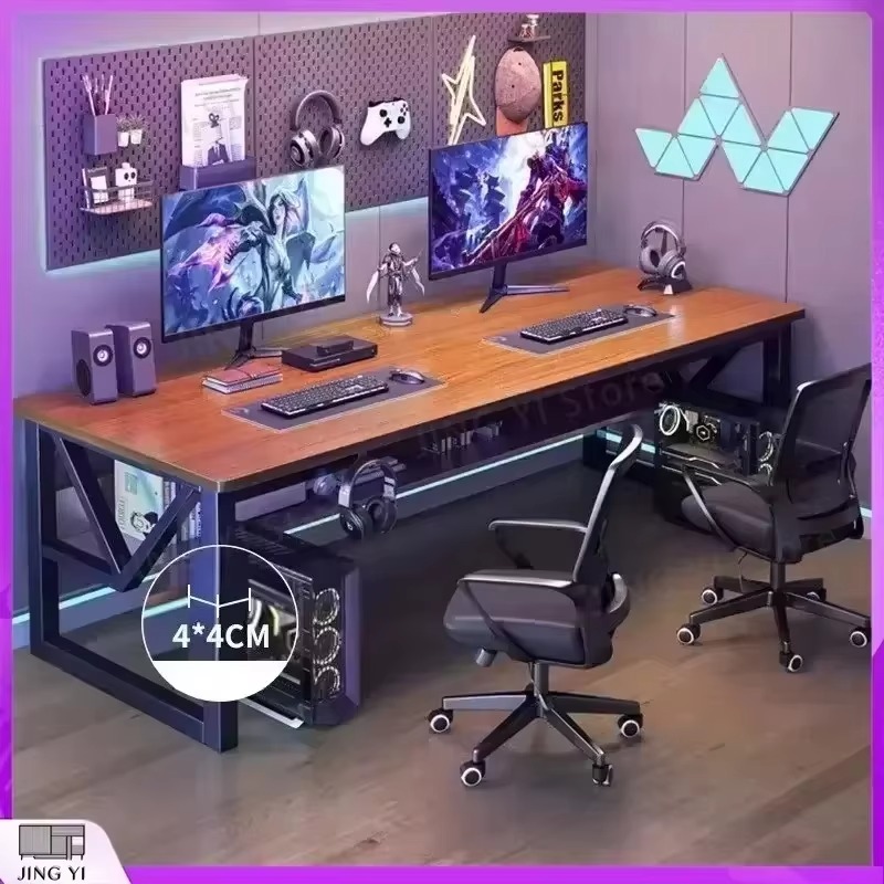 Pc Gaming Cafe - 北欧風ダブルデスクトップコンピューターデスク、ゲーム用オフィスワークステーション、インターネットカフェ、学習テーブル、高さ調節可能、人間工学に基づいたPCデスク
